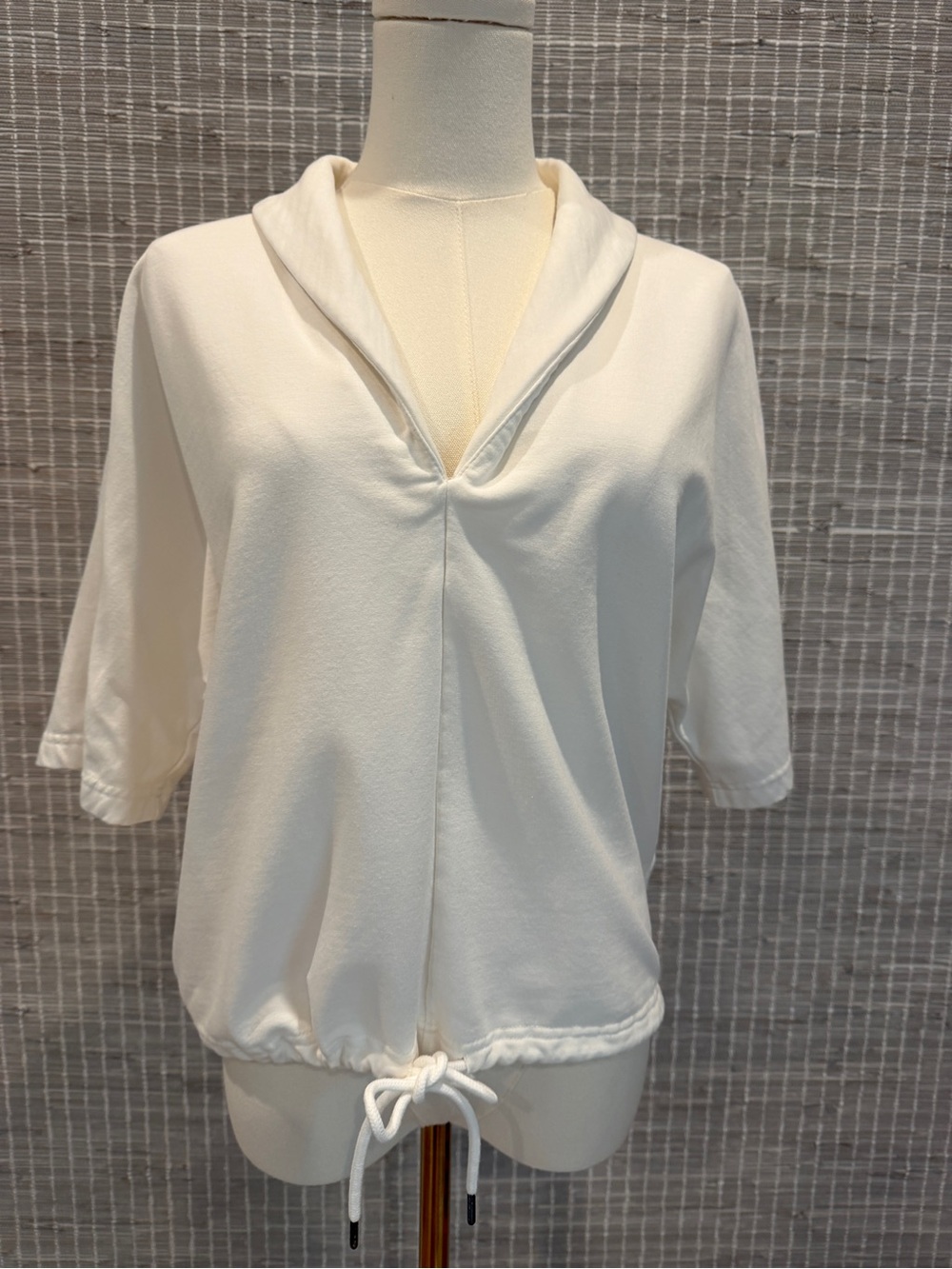 Sundays Cream V-Neck Short Sleeve Sweatshirt Top